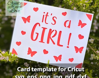Its a Girl, Baby Shower Insert Card, SVG tamplete, Paper cutting, New baby card, Baby Greetings Card Design for Cricut Joy, Explore, Maker.