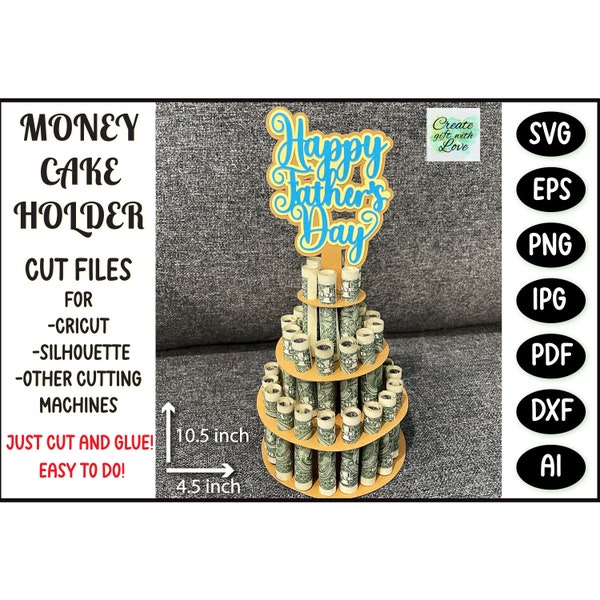 Gâteau d'argent de la fête des pères heureux SVG. Porte-monnaie en papier cartonné. Fichier de coupe de modèle SVG pour Cricut. Papercut svg SVG modèle coupe conception de cartes