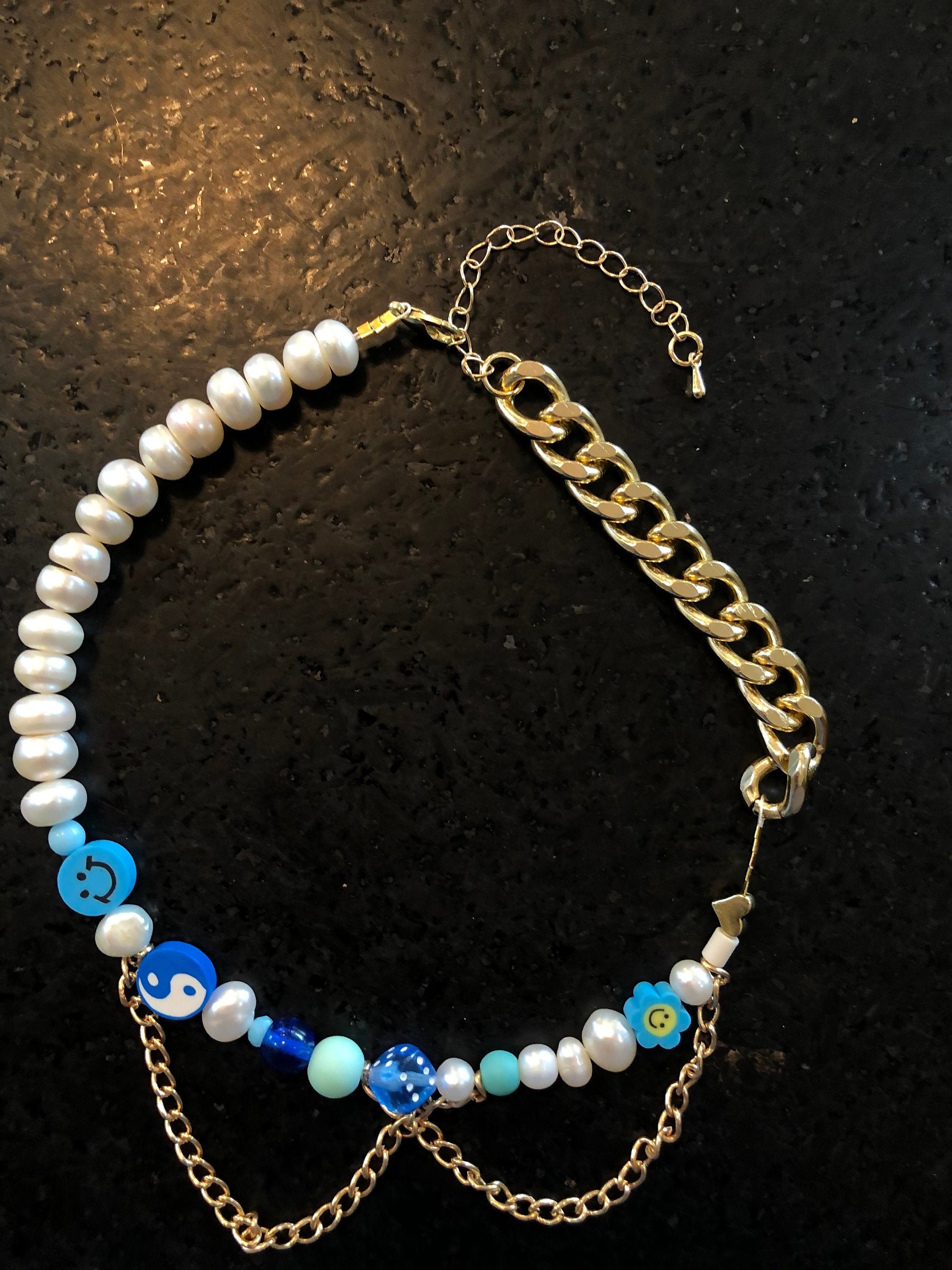 Happy Go Lucky Necklace Blue Etsy