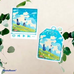 Autocollant découpé holographique en vinyle imperméable scintillant | Anime japonais Castle Moving inspiré d'Omamori/Playlist Ghibli