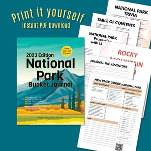 National Parks Bucket Journal  2023 Edition and Travel Guide | Digital Printable | Includes 63 National Parks + Blank Pages | Travel Planner