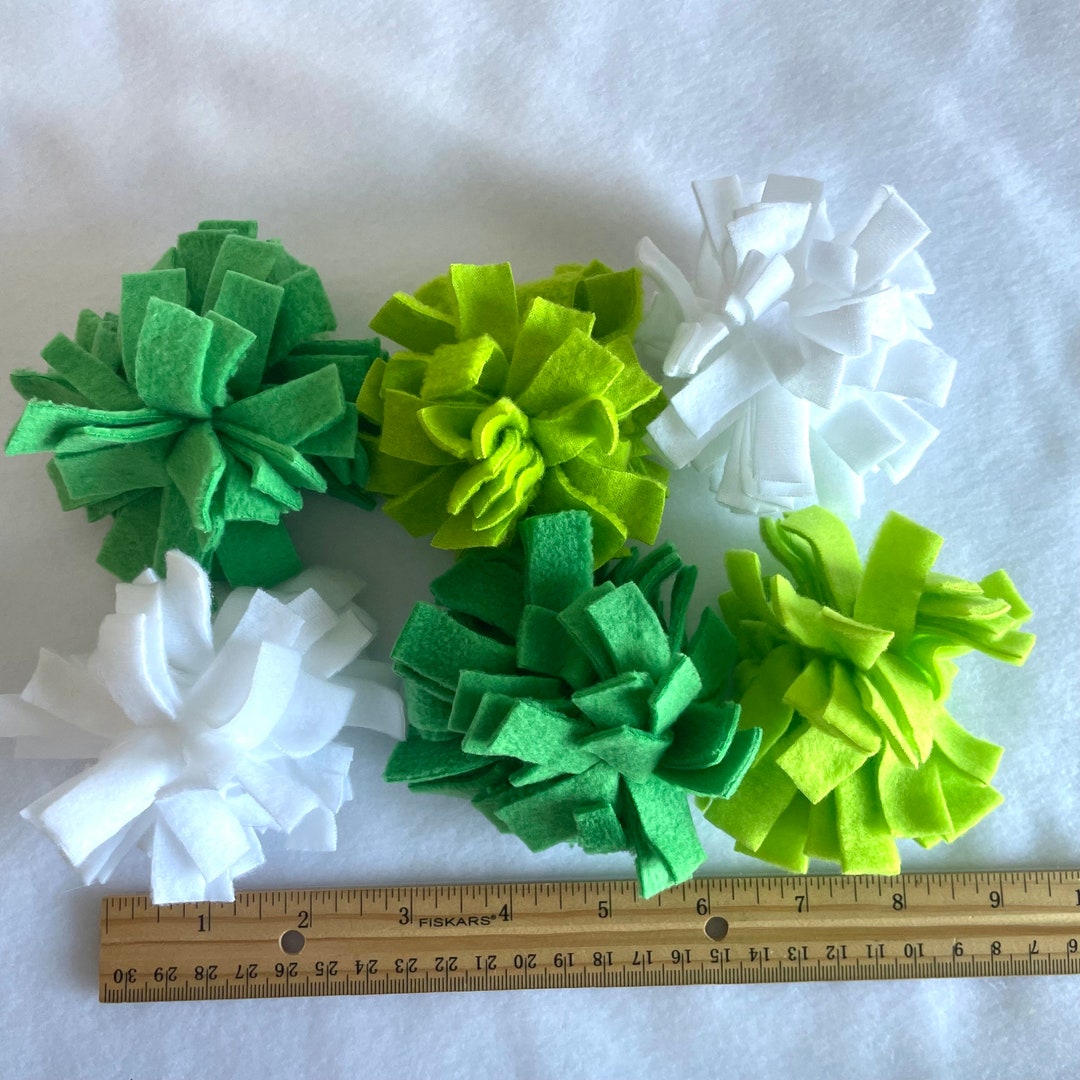 Set of 6 St Patricks Day Green White Fleece Pom Poms Dogs, Cats, Hedgehogs, Sugar Gliders, Rats