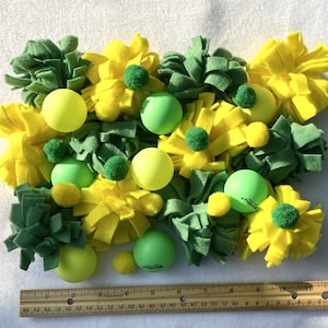 Green and Yellow REFILL FILLER items for Hedgehog Dig Box -Burrowing Fleece,Ping Pong Balls, Pom Poms - Small Animal Toys -Hedgehog Supplies