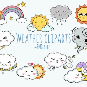 Clipart météo, Téléchargement numérique, Forfait météo, Autocollant imprimable, Idées de bricolage