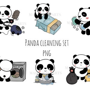 Leuke Panda Schoonmaak set, Huis Klusjes Activiteiten, Cute Panda Bundel, Digitaal Bestand, Png, Cute Animal Drawing