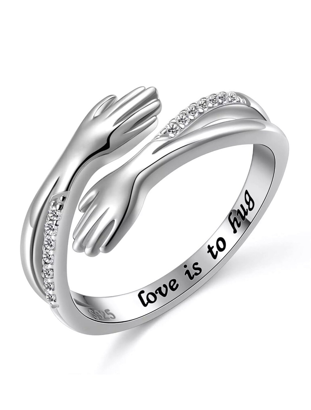 Love is to Hug Ring, Hugging Adjustable Ring, 925 Sterling Silver, CZ ...