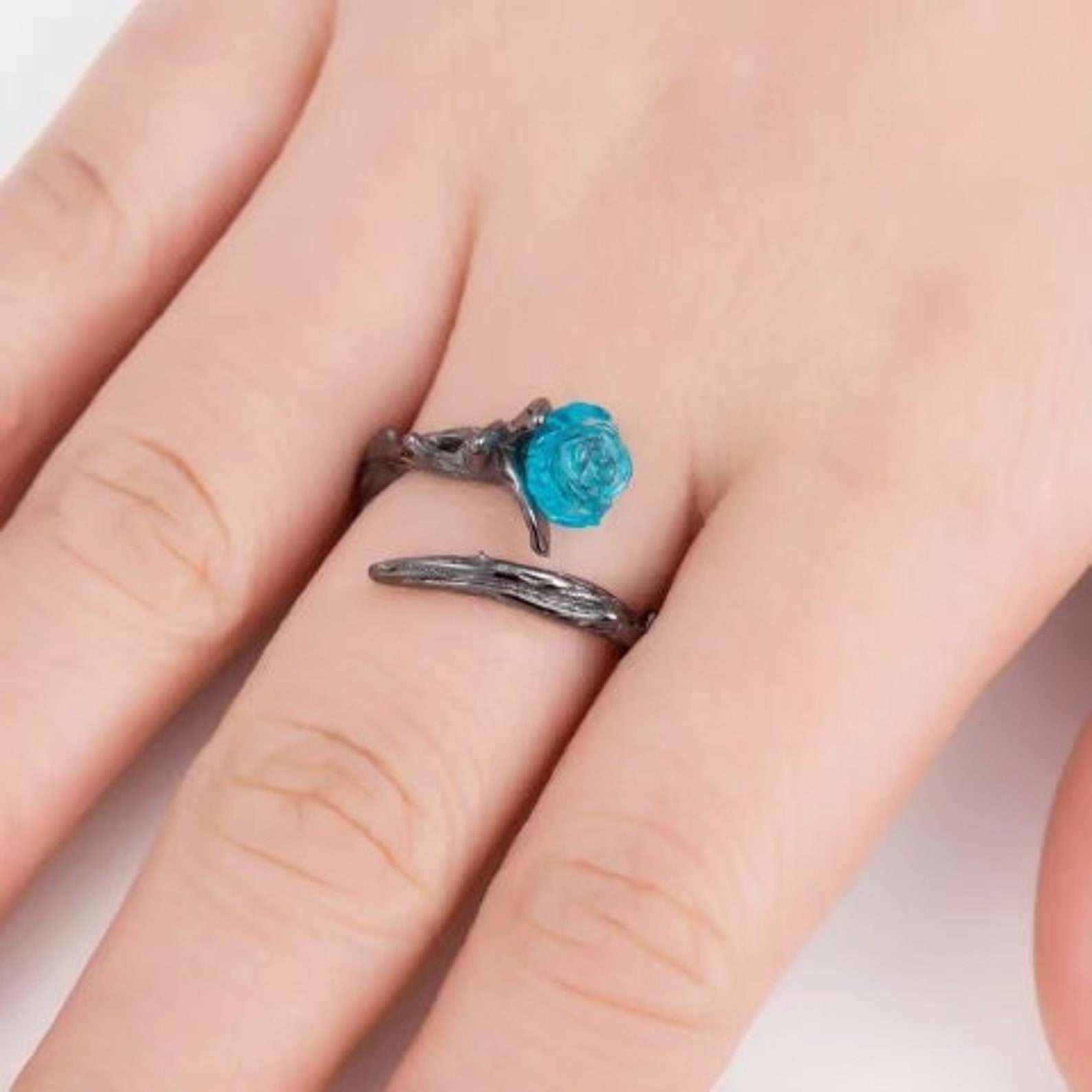 Unique Blue Rose and Thorns Adjustable Ring Branch Ring Rose Etsy