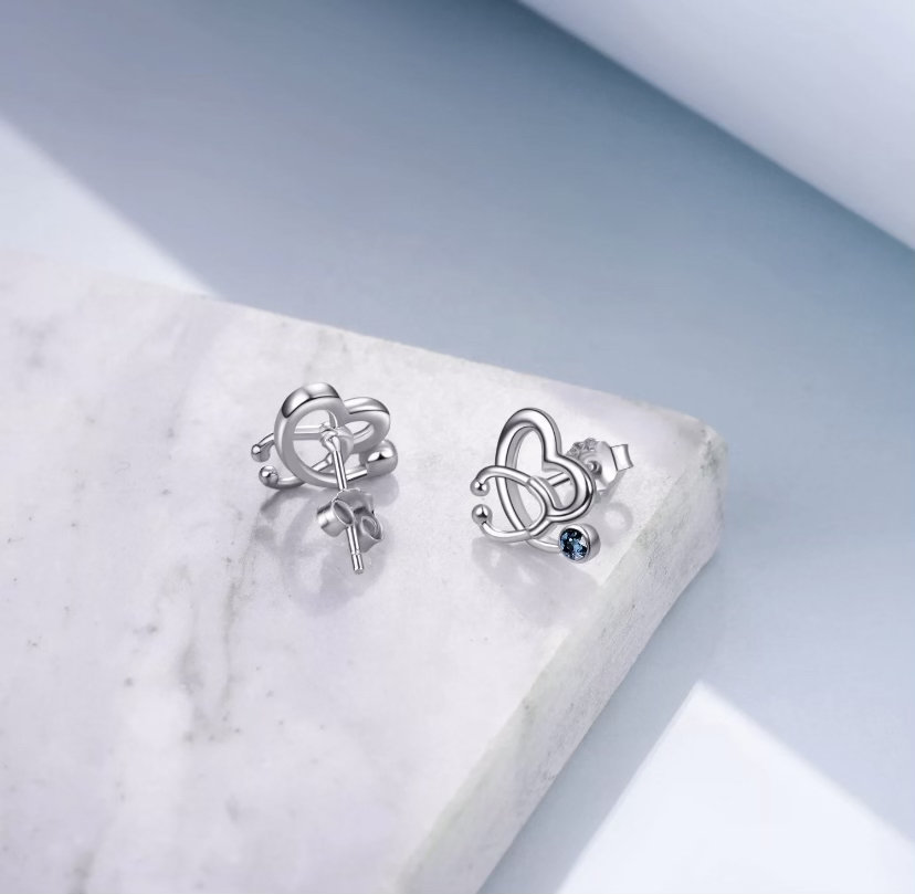 Heart Shaped Stethoscope Love Stud Earrings 925 Sterling Etsy