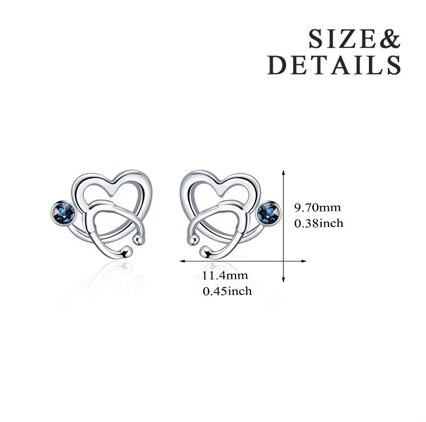 Heart Shaped Stethoscope Love Stud Earrings 925 Sterling Etsy