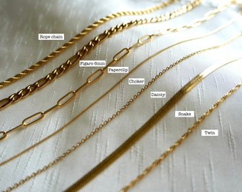 Gold Filled Chain Necklace, Figaro Chain,Paperclip Necklace,Twist Chain Necklace,Waterproof Tarnish Free Necklace,For Her,Him,Mother Chain