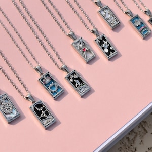 Silber Die Welt Tarot Karte Halskette Celestial Star & Moon Luck Anhänger Wasserdicht, personalisierte, handgemachte Astrologie spiritueller Schmuck