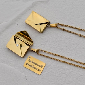 Personalisierte Gold gefüllt Umschlag Liebesbrief Halskette, benutzerdefinierte Medaillon gravieren Liebesbotschaft, Haustier Foto Anhänger, Beileid spezielle Frauen Geschenk