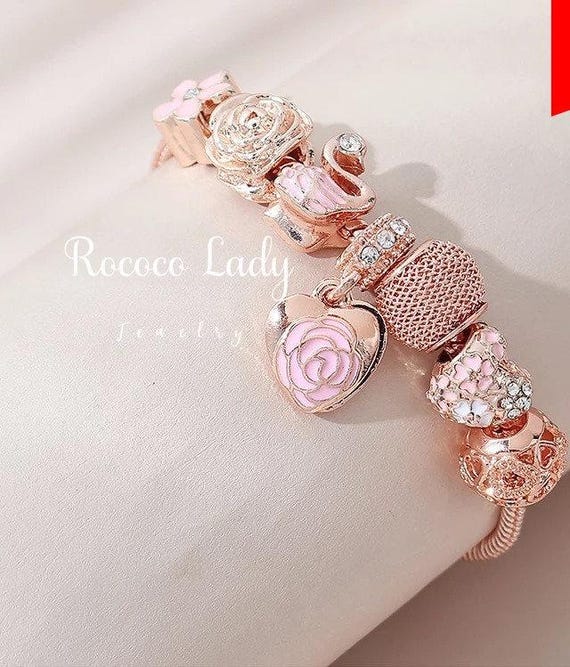 Crystal Heart Charm Bracelet rose Gold zirconia Flower Heart Charm Bracelet first My Mother love Bracelet christmas Gift for Mother women Etsy