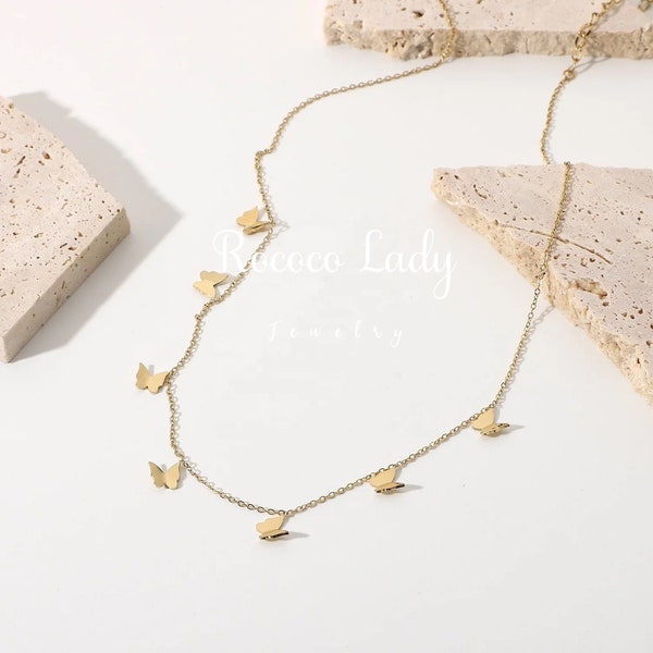 Dainty Gold Butterfly Necklace for Women Butterfly Charm Necklace Butterfly Jewelry Initial Necklace Butterfly Choker Necklace Gift for her