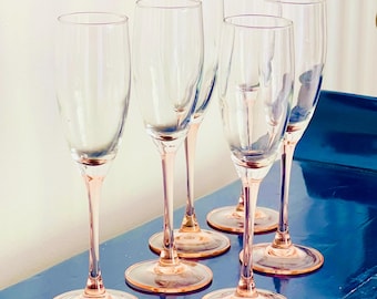 Vintage Pink Stem Champagne Coupes | 1970s French Barware, Set of 6