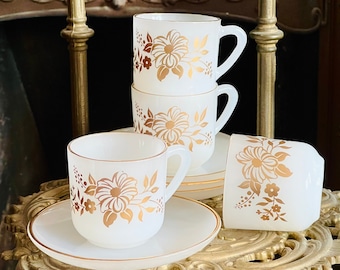 4 sets of French vintage glass demitasse espresso coffee cups & saucers
