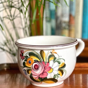 Mid-Century handbemalter Folklore Keramiktopf / Pflanzentopf