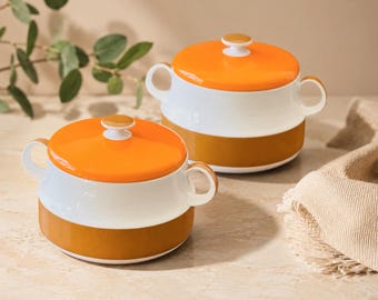 Vintage H. Th. Baumann Tureen: Orange & Brown Striped Porcelain, Schönwald Germany