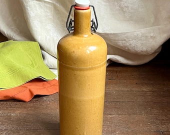 Vintage Stoneware Beverage Serving Bottle with Swing-Top Stopper: Circa 1920-1950