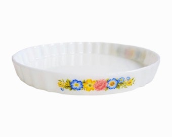 Vintage Pyrex Milk Glass Flan Dish: Floral Quiche Plate, Made in England
