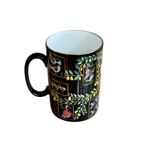 Vintage Berkshire Black Fine Bone China Mug: 12 Days of Christmas