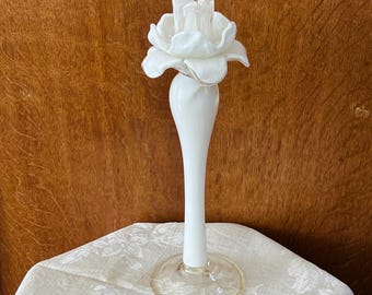 Elegant clear and white glass candlestick holders