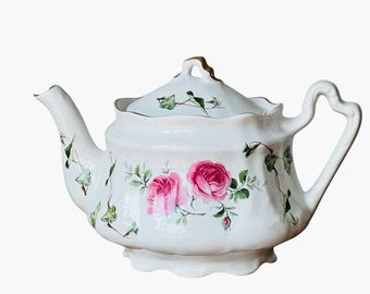 Vintage Arthur Wood Teapot: Pink Rose & Ivy, English Porcelain
