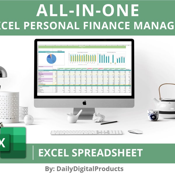 Excel All-in-One Personal Finance Spreadsheet / Income and Expense Tracker, Budget Tracker, Debt Tracker, Assets Tracker, Net Worth Tracker