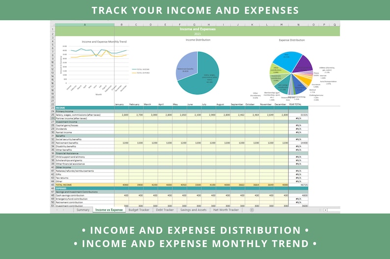 Excel All-in-One Personal Finance Spreadsheet | Income and Expense Tracker, Budget Tracker, Debt Tracker, Assets Tracker, Net Worth Tracker image 3