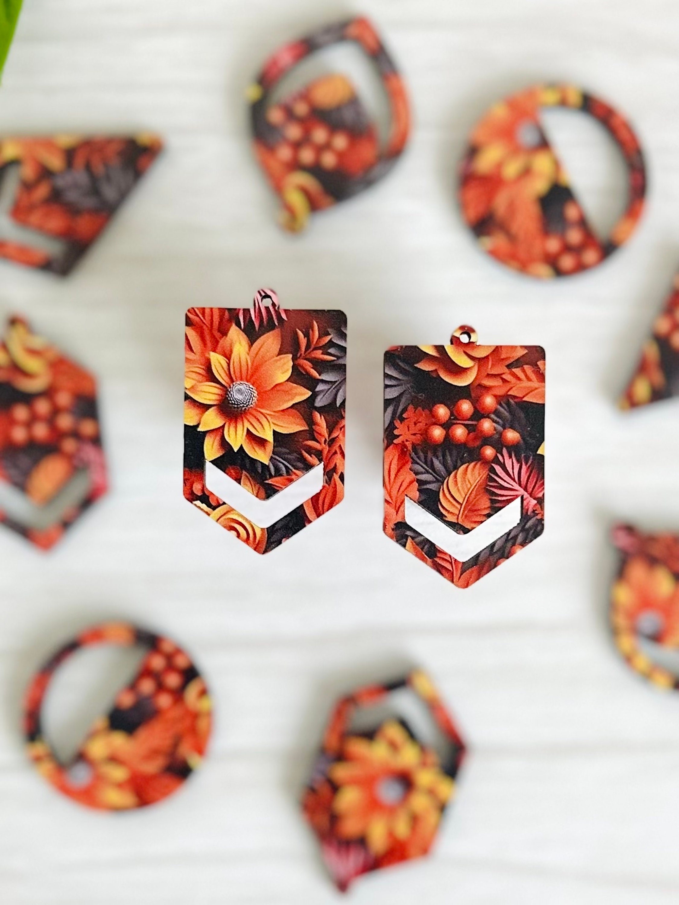 Fall Floral 3 Printed Pattern | Macrame Wooden Earring Blanks | All for Knotting Long Hexagon