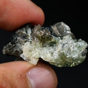 Fluorescent Hyalite Opal With Smoky Quartz Black Tourmaline - Mineral From Erongo Mountains, Namibia,  7 grams
