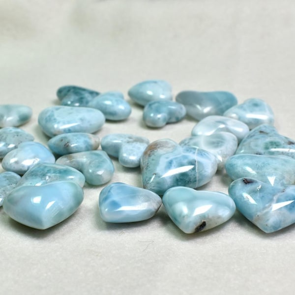 Larimar Dolphin Stone Carved Crystal Heart From Dominican Republic - 24 Options