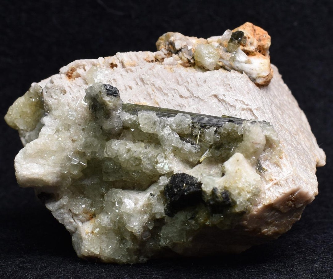 Green Herderite on Feldpar With Schorl Black Tourmaline, Elbaite Green ...
