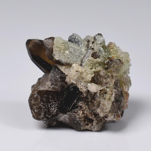 Fluorescent Hyalite Opal With Smoky Quartz Black Tourmaline - Mineral From Erongo Mountains, Namibia,  10 grams