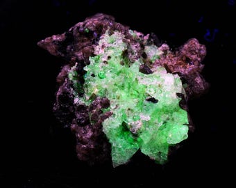 Fluorescent Hyalite Opal With Smoky Quartz & Black Tourmaline - Mineral From Erongo Mountains, Namibia 34 grams