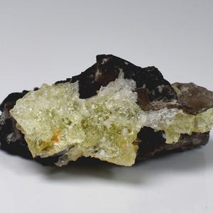 Fluorescent Hyalite Opal With Smoky Quartz Black Tourmaline - Mineral From Erongo Mountains, Namibia,  72 Grams