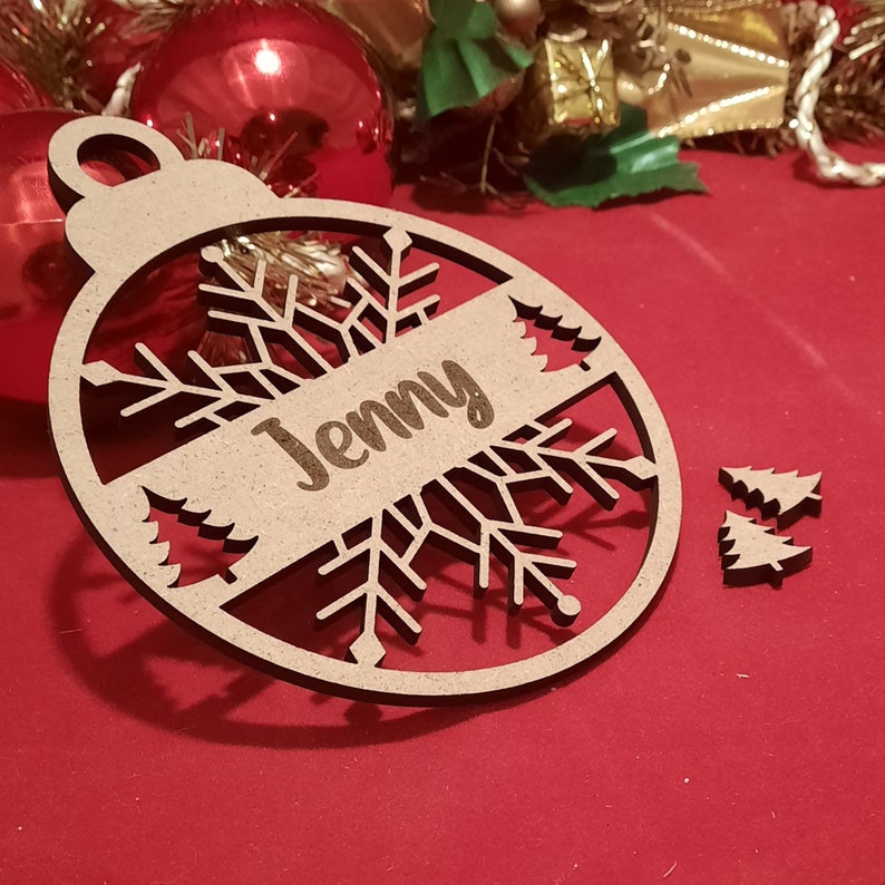 Christmas Balls Christmas Tree Decorations Personalized Wooden Name Snowflake Christmas Tree Gift Christmas Decoration MDF Wood image 4