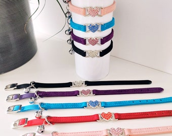 Cat collar rhinestone heart with bell many colors rhinestone heart collar for cats and puppies pet gift tomcat and kitten