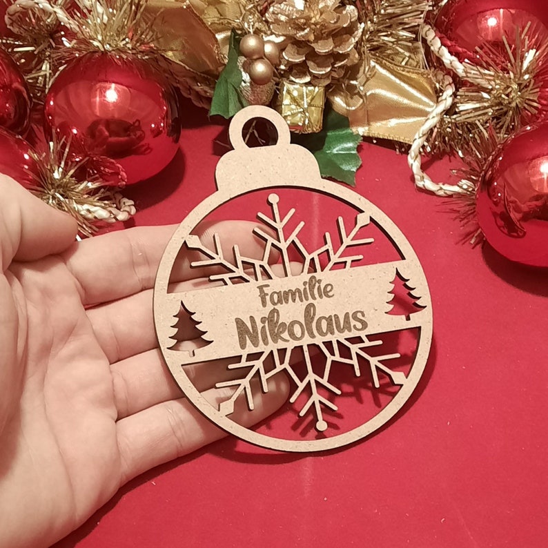 Christmas Balls Christmas Tree Decorations Personalized Wooden Name Snowflake Christmas Tree Gift Christmas Decoration MDF Wood image 9