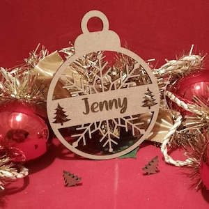 Christmas Balls Christmas Tree Decorations Personalized Wooden Name Snowflake Christmas Tree Gift Christmas Decoration MDF Wood image 2