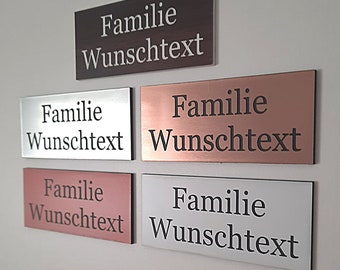 Türschild Namensschild Briefkastenschild Klingelschild Haustür Acryl Kunststoff selbstklebend mit Gravur Personalisiert viele Größen