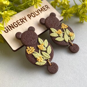 Berenoorbellen, ongebruikelijke oorbellen van polymeerklei, grote dierenoorbellen, oorbellen voor gevoelige oren