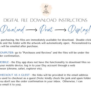 Pode incluir: Instru&ccedil;&otilde;es de download de arquivos digitais para ilustra&ccedil;&otilde;es. O texto diz "Baixar Imprimir Exibir!" e fornece instru&ccedil;&otilde;es para baixar arquivos em um computador, dispositivo m&oacute;vel ou como convidado.