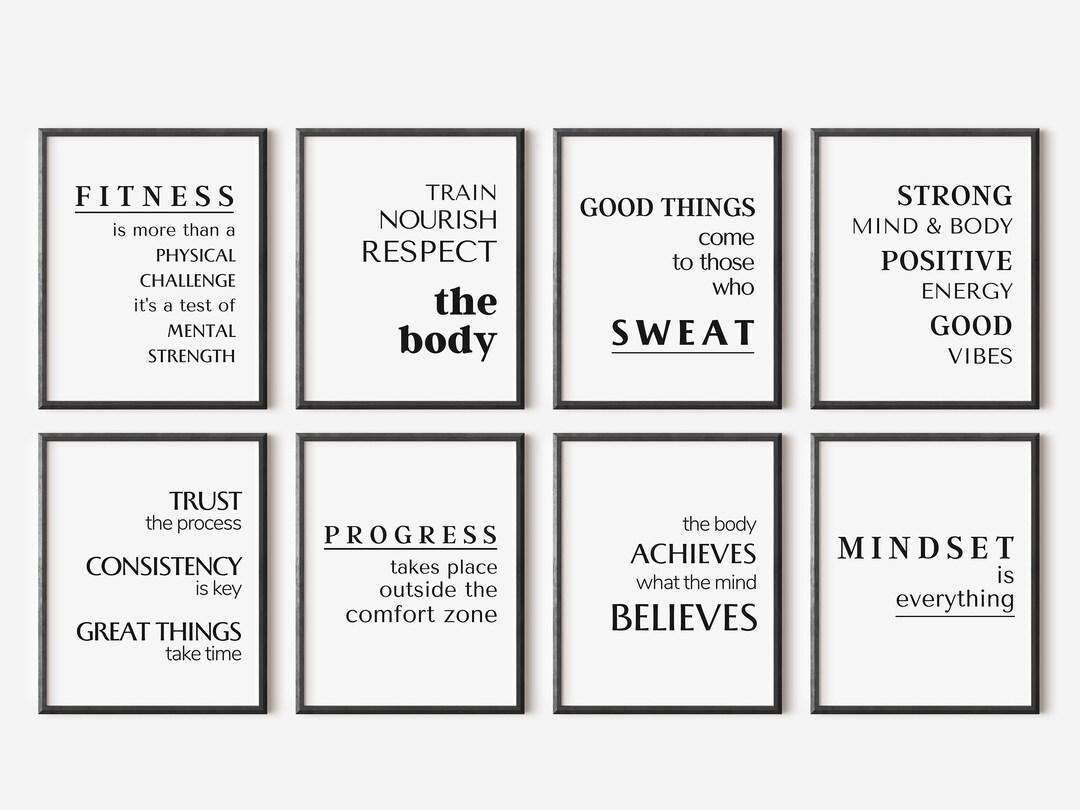 Fitness Poster Home Gym Wall Art Set of 8, Workout Wall Decor, Workout ...