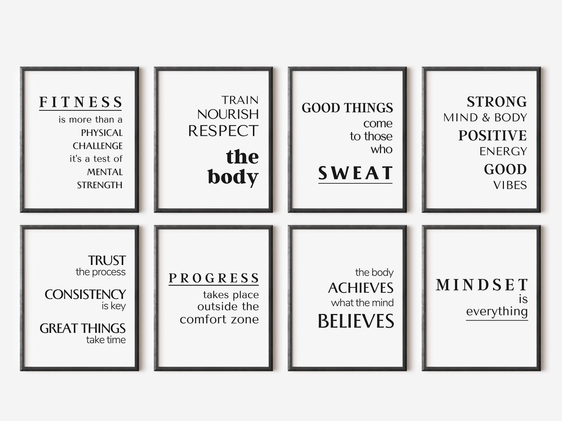 Fitness Poster Home Gym Wall Art Set of 8 Workout Wall Decor Etsy