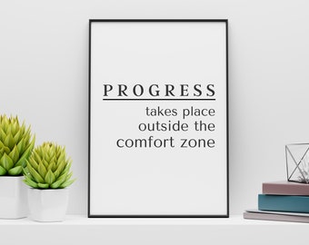 Inspirational Quote Wall Art Progress Takes Place, Motivational Quote Printable Wall Art, Home Gym Wall Art, Workout Poster Wall Decor