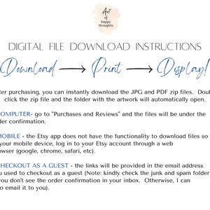 May include: Digital file download instructions for a printable design. The text reads "Download Print Display!" and provides instructions for downloading files on a computer, mobile device, or as a guest.