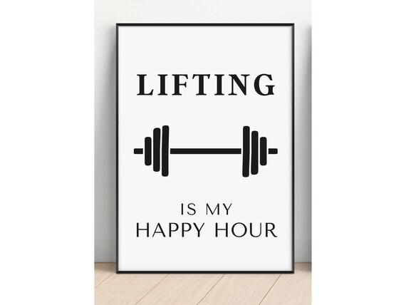 Lifting Is My Happy Hour Barbell Home Gym Printable Wall Art, Workout Poster Wall Decor, Motivational Wall Art, Gym Workout Fitness Poster