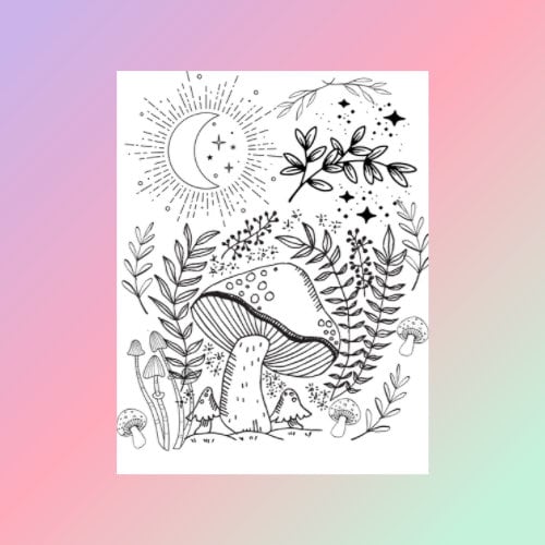 Lámina de Colorear Setas Mágicas para Imprimir — Estética Brujita para Adultos y Niños (PDF)