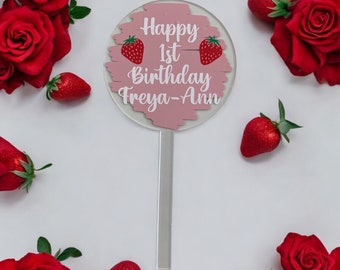 Personalised Strawberry Acrylic Cake Topper | Cake Topper | Birthday Cake Topper | Occasion Cake Topper Berry 1st Birthday